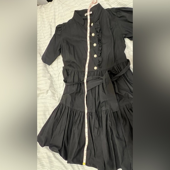 BATSHEVA DRESS - Pearl-Button Black Cotton Dress - Picture 10 of 14